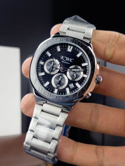 K-554-6H | SILVER CHAIN BLACK DIAL