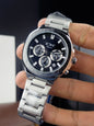 K-554-6H | SILVER CHAIN BLACK DIAL
