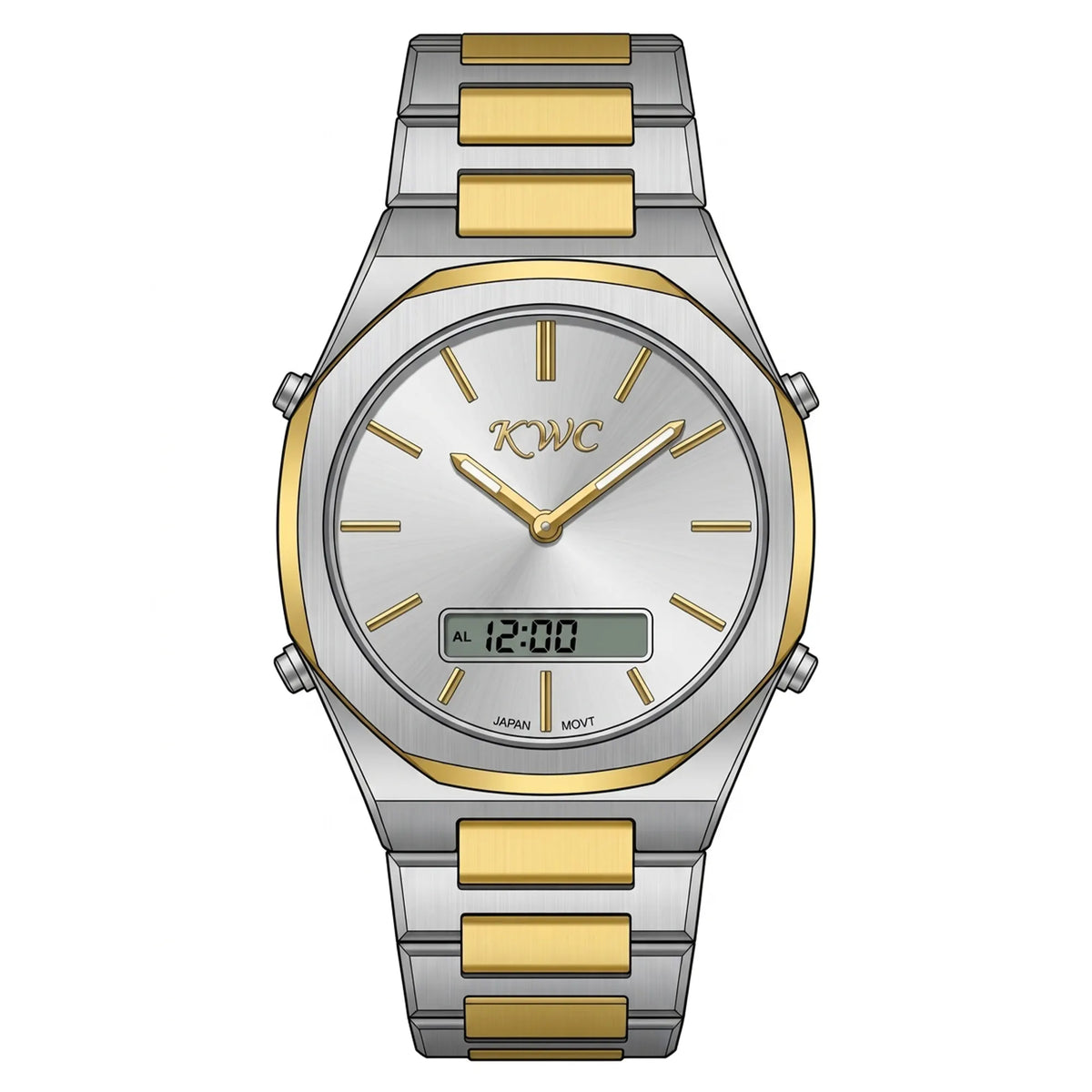 KWC K-302-AD men's analog digital watch, Two-Tone White front view